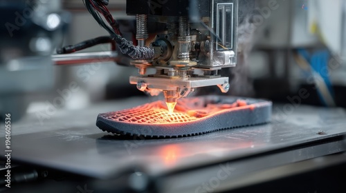 High quality photo of 3d printer creating a shoe sole with advanced technology.