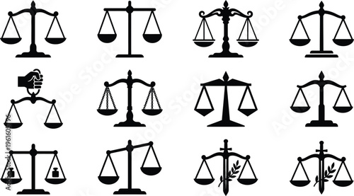 다양한 디자인의 정의의 저울 실루엣 모음.