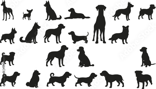 A collection of black dog silhouettes on a white background Vector