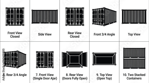 컨테이너의 다양한 시점과 형태를 보여주는 상세 도면.