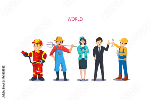 A Group Of People Of Different Professions. Doctor, Fireman, Farmer, Businessman, Worker. Set Of Occupations. Labour Day On 1 May