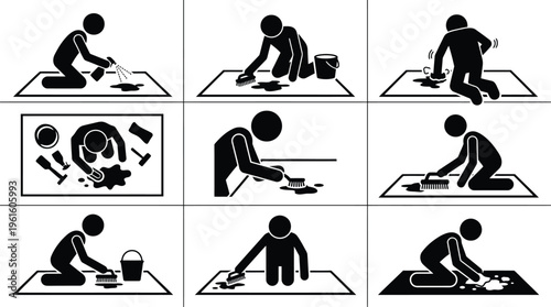 얼룩 제거 방법을 보여주는 9가지 단계별 청소 과정 그림.