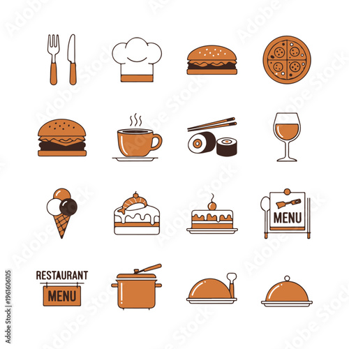 Collection of icons representing various food and restaurant items