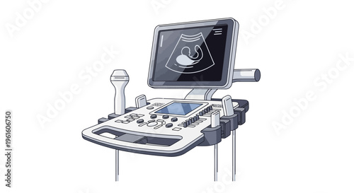 Medical Ultrasound Machine with Fetus Image on Screen