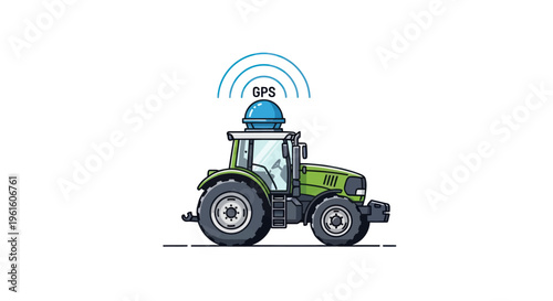 Tractor with GPS antenna, modern agriculture technology, smart farming concept