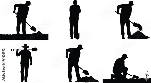 Silhouette of people working on garden or farm Vector