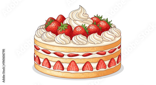 Delicious Strawberry Shortcake with Whipped Cream Frosting and Fresh Berries