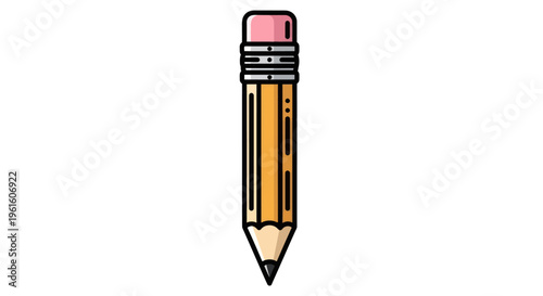 Yellow Pencils with Pink Eraser, Writing Tool, School Supplies, Illustration