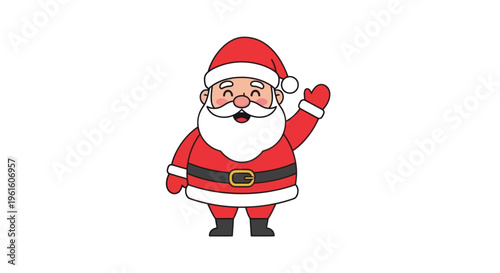Cheerful Santa Claus Waving Hello, Cartoon Christmas Character Isolated on White