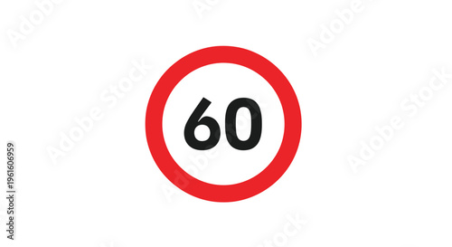 Speed Limit 60 Sign, Red Circle Road Sign, Traffic Symbol, Isolated White Background