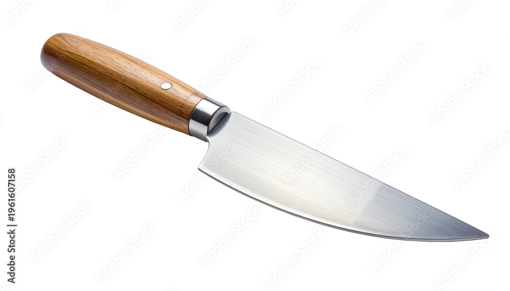 Fototapeta premium A sharp, professional chef's knife with a polished steel blade and a smooth wooden handle, perfect for culinary tasks