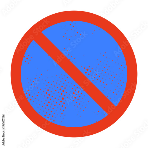 Blue circle with red diagonal slash indicating parking restriction. Clean and recognizable traffic icon.