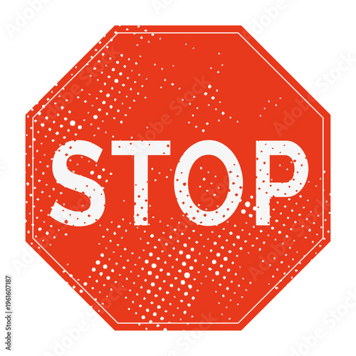 Classic octagonal STOP sign with distressed texture. Strong visual for traffic, warning, and prohibition themes.