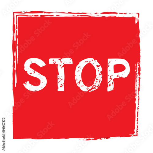 Solid red square STOP label with rough texture. Clean and impactful for signage and UI elements.