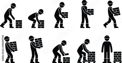 Illustration de la bonne et mauvaise technique de levage de briques par des ouvriers sur un chantier.