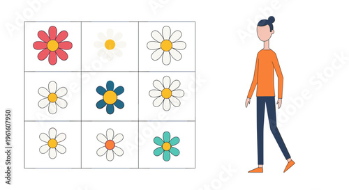 Flower Pattern Matching Game Flat Vector Illustration