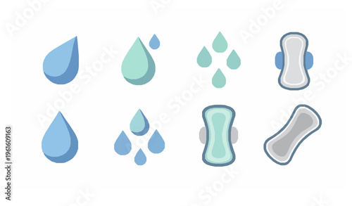 Absorbent icon set flat vector collection with droplet and pad variations for packaging and app design isolated on white background EPS10