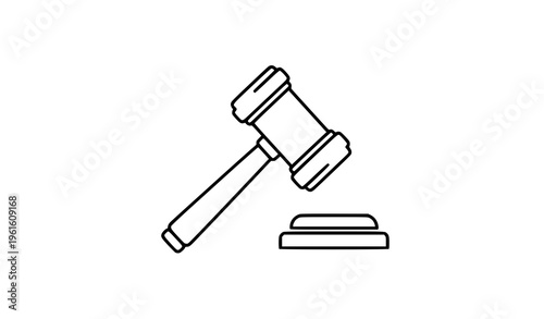 Law icon outline vector with judge gavel minimal line design isolated on white background EPS10