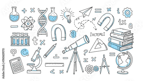 Scientific Instruments: A vibrant collection of science tools and symbols, perfect for illustrating the essence of learning and discovery. 