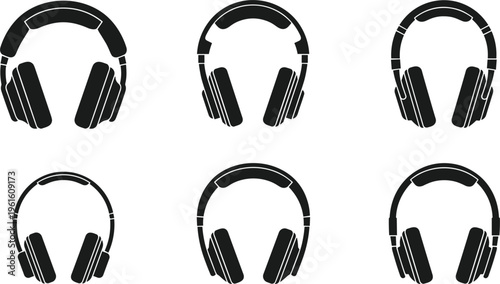 Headphones Icon Set with Audio Devices Over Ear Headsets Music Listening Equipment for Sound Technology Design