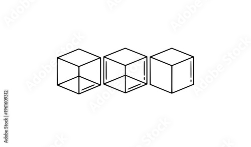 Three cube outline vector icon with cubic block arrangement minimal line design isolated on white background EPS10