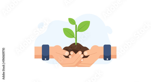 Arbor Day Collaboration Concept with Hands Holding Seedling Plant Flat Illustration