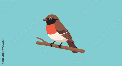 Red breasted bird on branch.