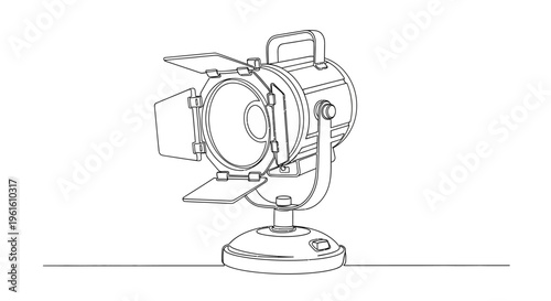Stage Spotlight, Theater Light, Vintage Floodlight Outline Drawing