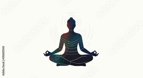 Meditating Silhouette Woman Lotus Pose Aura White Background