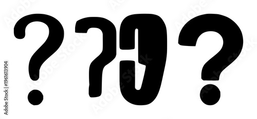 Question mark silhouette set with minimal black outline design featuring typographic symbols, language icons, punctuation with vector illustration and graphic design