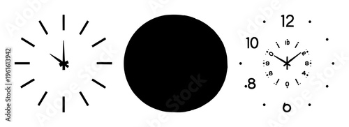 Clock analog wall silhouette set with simple line art design featuring line art, illustrations, graphic resources with vector and design elements