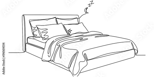 Continuous One Line Drawing of Minimalist Comfortable Double Bed Furniture