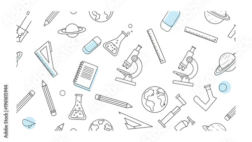 Science Essentials in Doodle Style: A captivating illustration showcases a whimsical collection of science-related elements, perfect for educational content or creative projects.