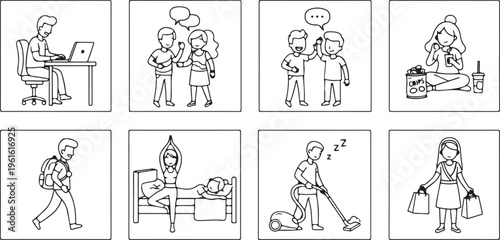 Personal Care and Hygiene Line Icon Set – Shower, Tooth Brushing, Hand Washing, Shaving and Grooming Outline Icons