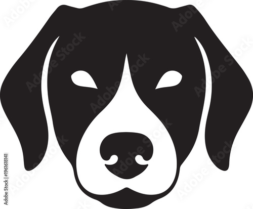 Cute stylized silhouette illustration of a dog head with floppy ears looking forward isolated on transparent background