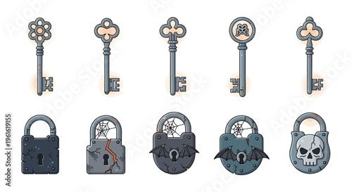 Antique Keys and Vintage Locks Collection - Fantasy, Gothic, and Steampunk Design Elements