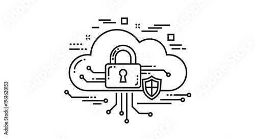cloud security concept with padlock and shield