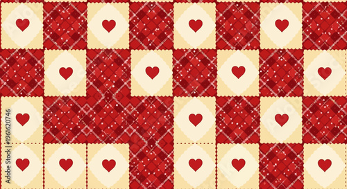 Red and beige heart pattern background.
