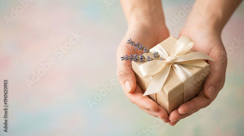 a gift for mother's day in the hands of a sincere woman.