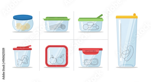 Set of Various Transparent Food Storage Containers with Lids