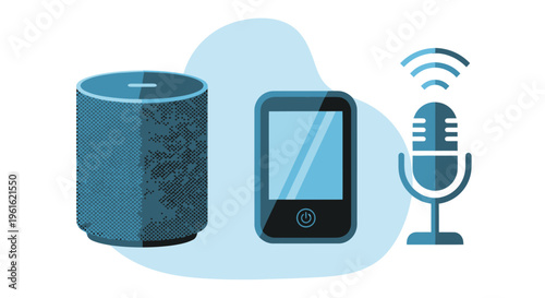 Smart Speaker, Smartphone, and Microphone Icons - Future Technology Concept