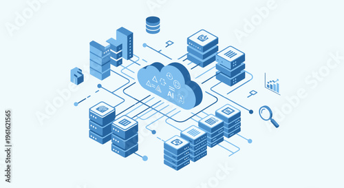 Cloud Computing Network Infrastructure with Servers and Data Storage