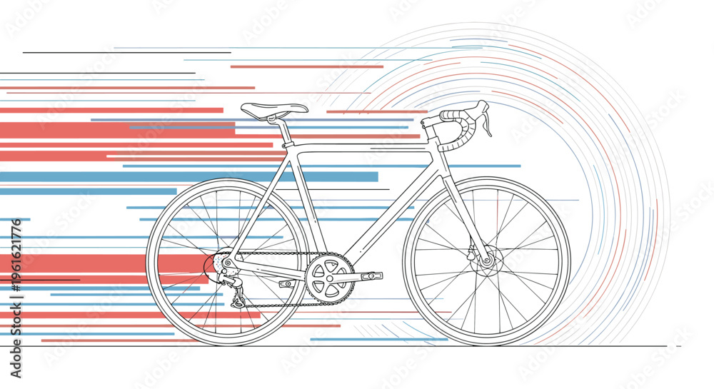 Fototapeta premium High speed cycling and athletic performance concept featuring a professional road bike with dynamic motion lines and abstract circular patterns.