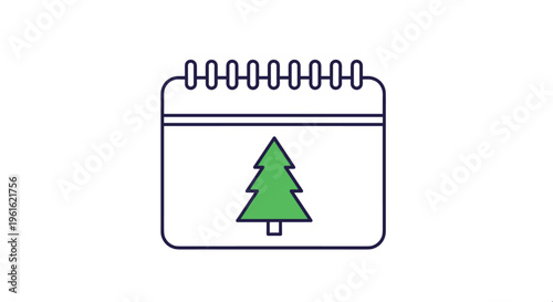 Modern calendar icon with a green pine tree representing the Christmas holiday season or a winter event date for schedule planning reminders.