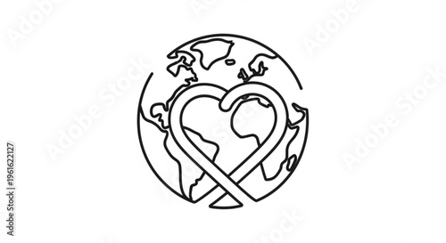 Eco friendly heart symbol wrapped around the globe representing love and care for the earth environmental conservation and sustainability