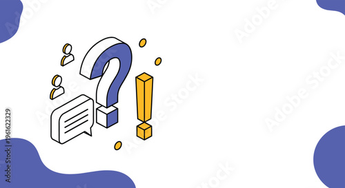 Isometric FAQ concept with question mark exclamation mark and chat bubble for customer support and help desk themes.