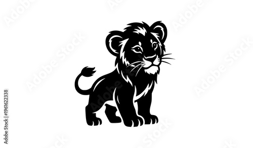 Stylized Lion Cub Silhouette Cute Black Wildlife Vector Illustration