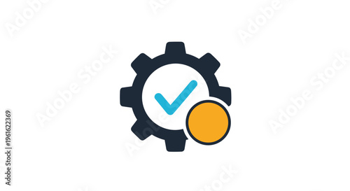Settings gear icon with a blue checkmark and yellow circle representing successful system configuration and optimization.