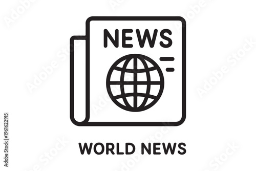 World news icon with globe and newspaper outline vector.