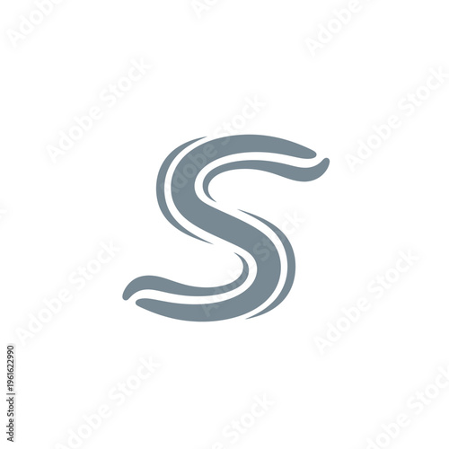 Stylized Grey S Letter with Wavy Line Shape, Elegant Fluid Logo Element, Isolated White Background.
